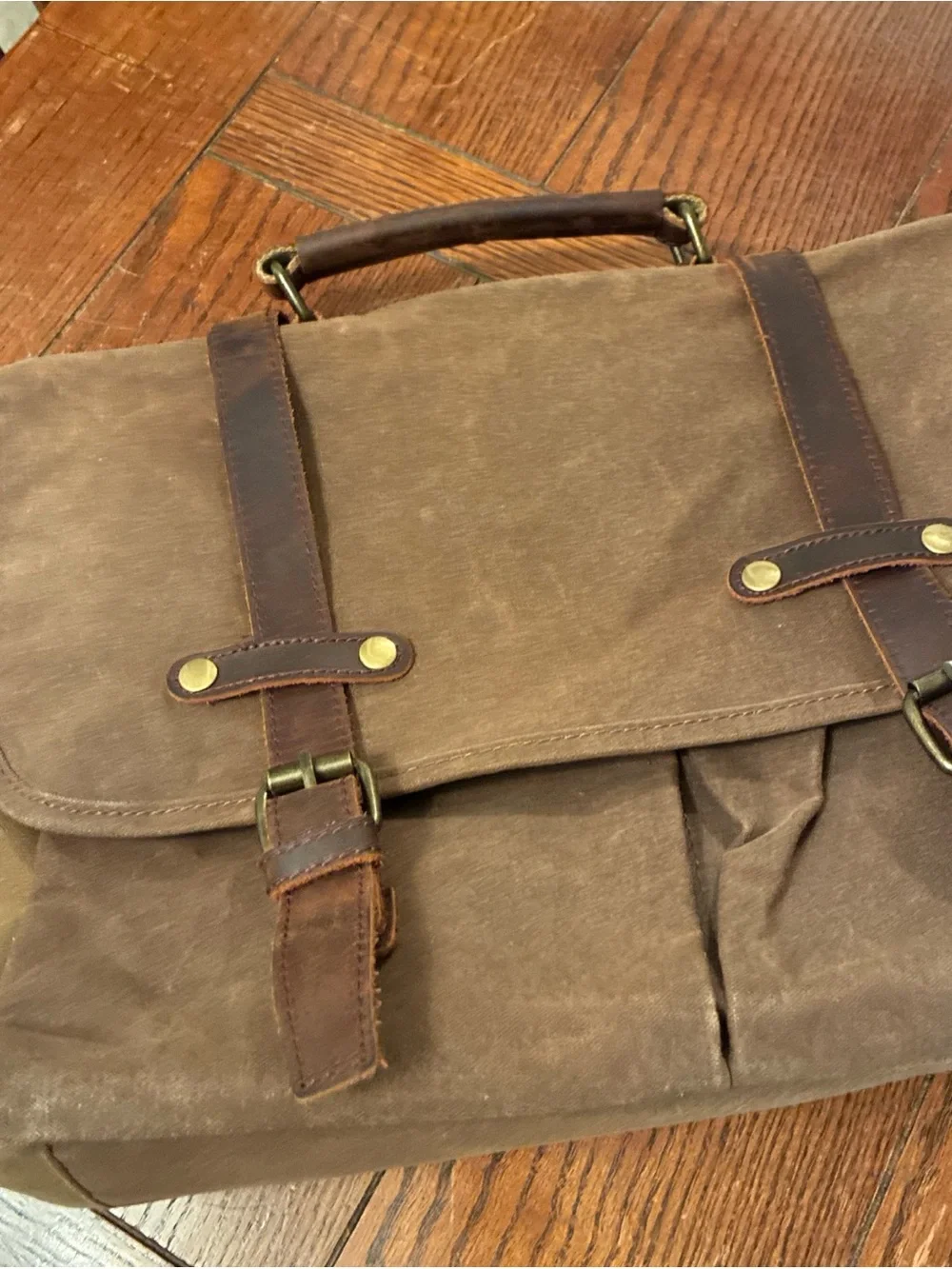 Newhey Men’s Messenger Bag/LapTop Bag Waxed Canvas Genuine Leather Brown Tan